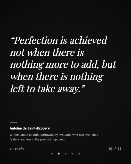 Quote card in white serif italic on black.